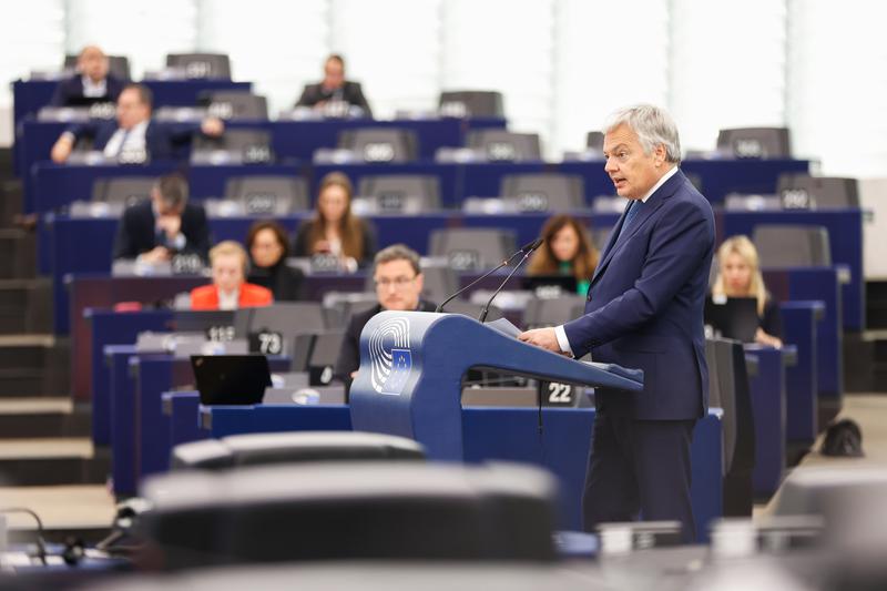 Commissioner for Justice Didier Reynders during the debate on the Spain's amnesty law in the European Parliament 