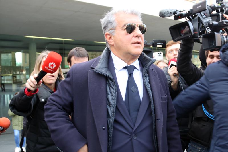 Joan Laporta leaves a court in Barcelona after testifying in a fraud case on January 20, 2025