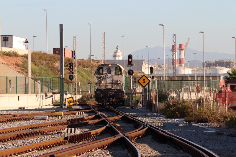 A train between the port of Barcelona and France. 