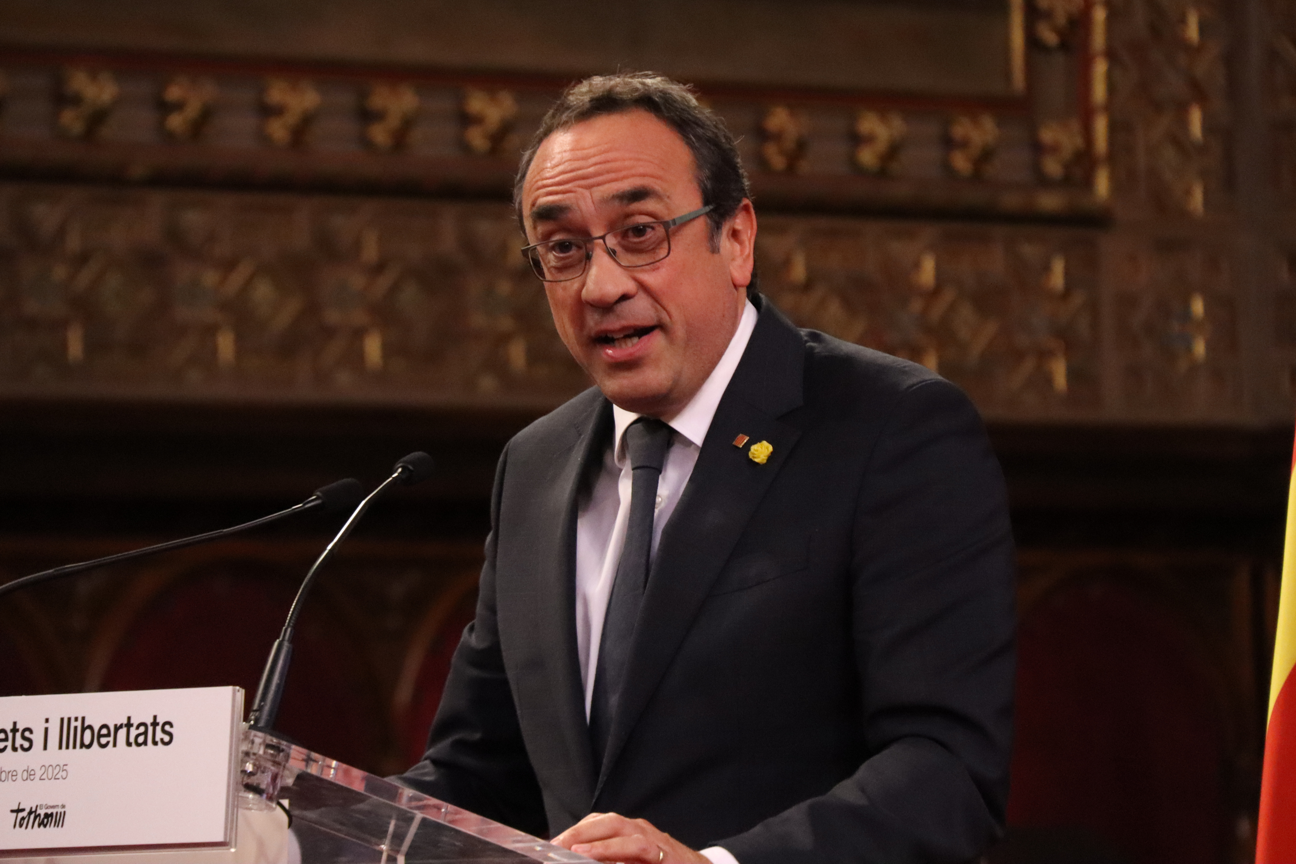 Parliament Speaker Josep Rull during a speech at the University of Barcelona