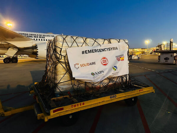 A box full of humanitarian aid ready to be shipped to Syria, organized by Open Arms