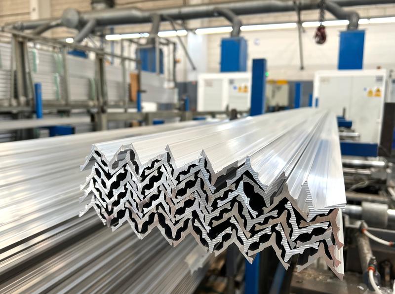 Aluminum bars used to make products such as window brackets, at the Badalona company Anudal