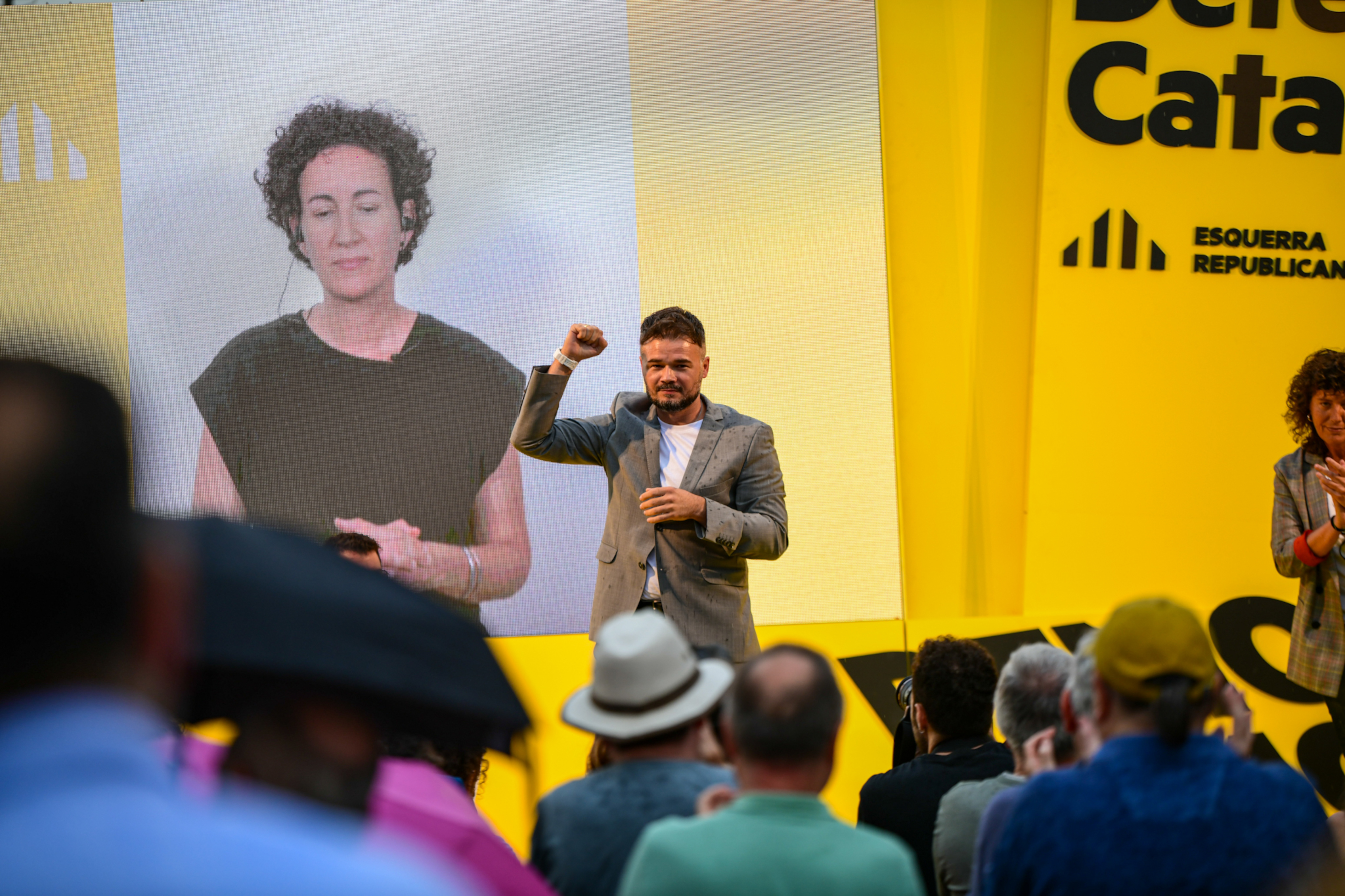 Esquerra Republicana de Catalunya candidate for the July 23 Spanish election Gabriel Rufián during a speech on July 6, 2023