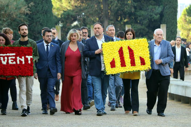 Esquerra Republicana's floral tribute to Lluís Companys gravesite on Montjuïc mountain in Barcelona