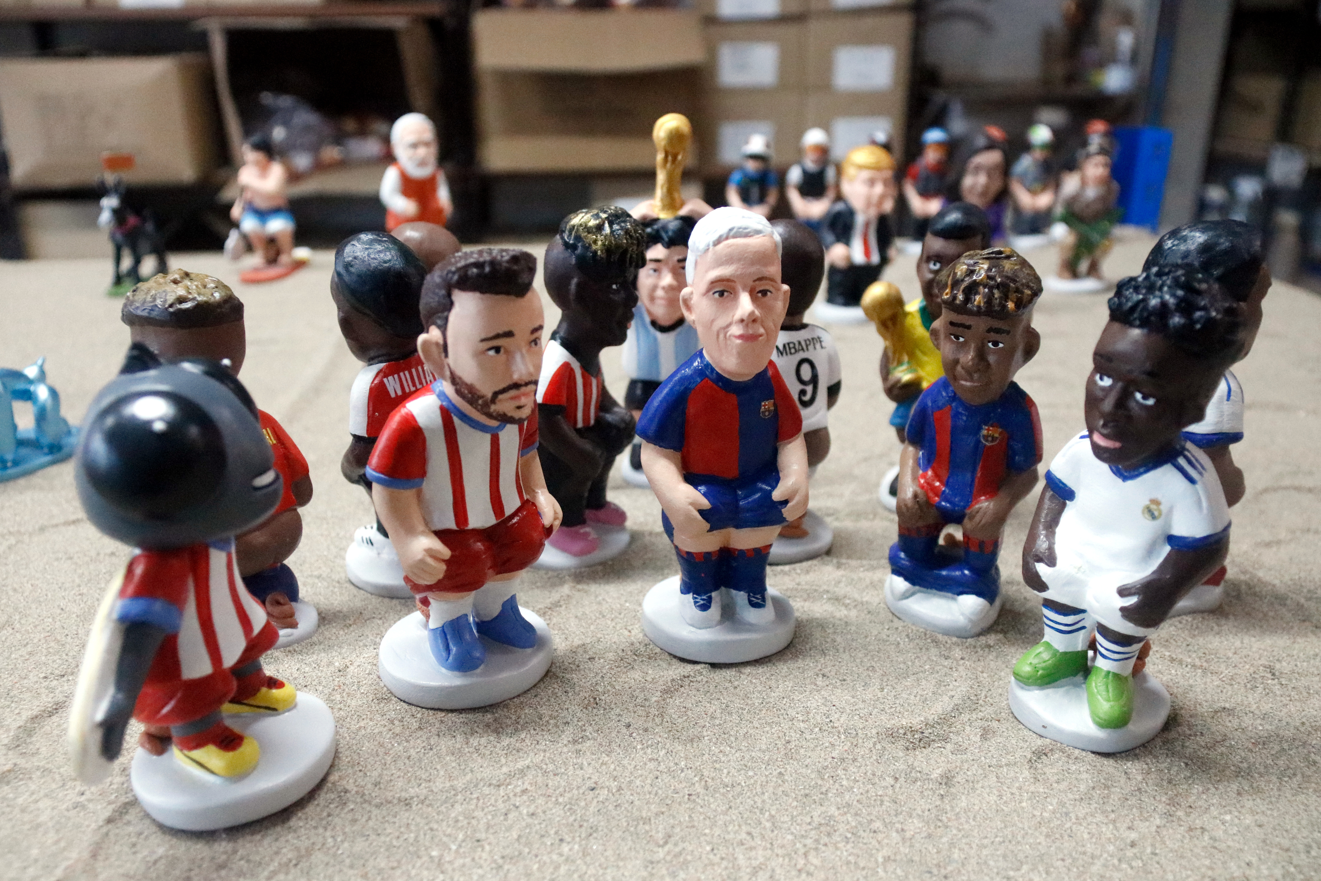 Footballers Dani Olmo, Lamine Yamal, Cristhian Stuani and Vinicius Junior as caganers