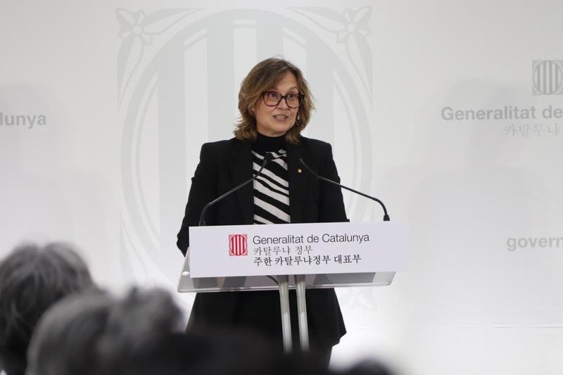 Catalonia's foreign affairs minister Meritxell Serret speaks in a press conference in South Korea