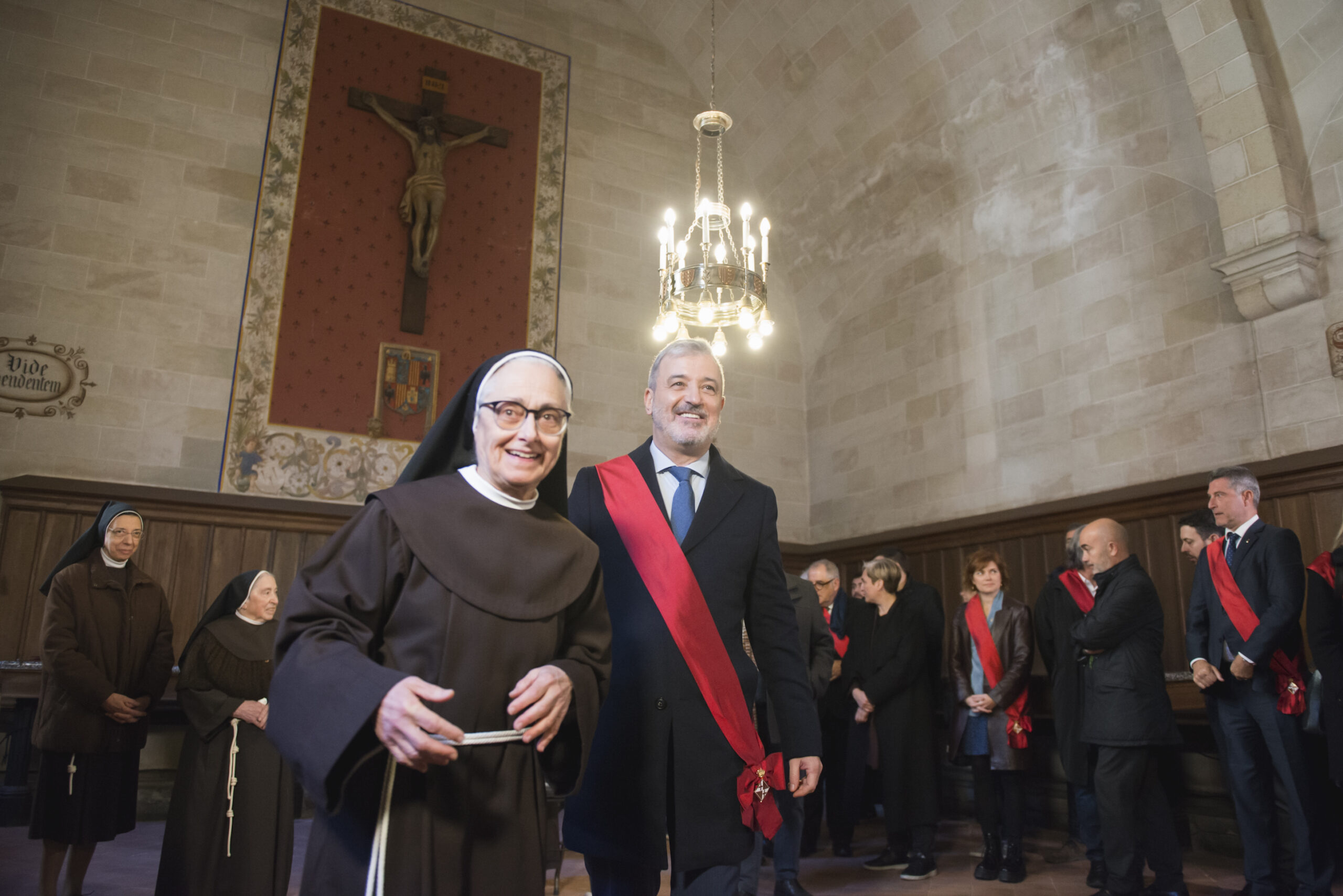 Barcelona mayor Jaume Collboni during a visit to the Poor Clares nuns in the Barcelona Pedralbes' Monastery in February 2024