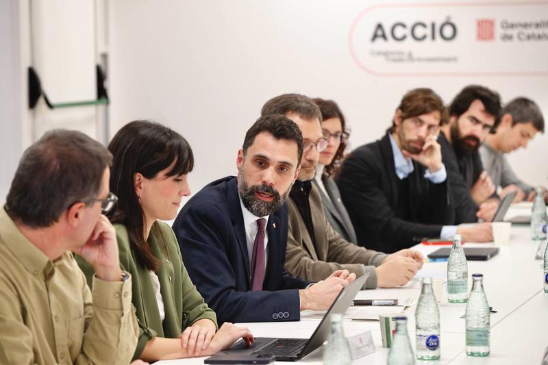 Labor and business minister Roger Torrent during the working group with entities promoting the Catalan language to revert the issue with search engines showing fewer results in Catalan on February 9, 2023