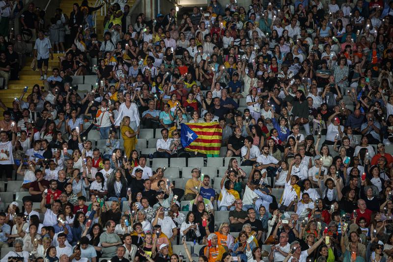 File photo of a Catalan pro-independence flag on display in the Olympic Stadium in Barcelona during the visit of the Pope, June 2026