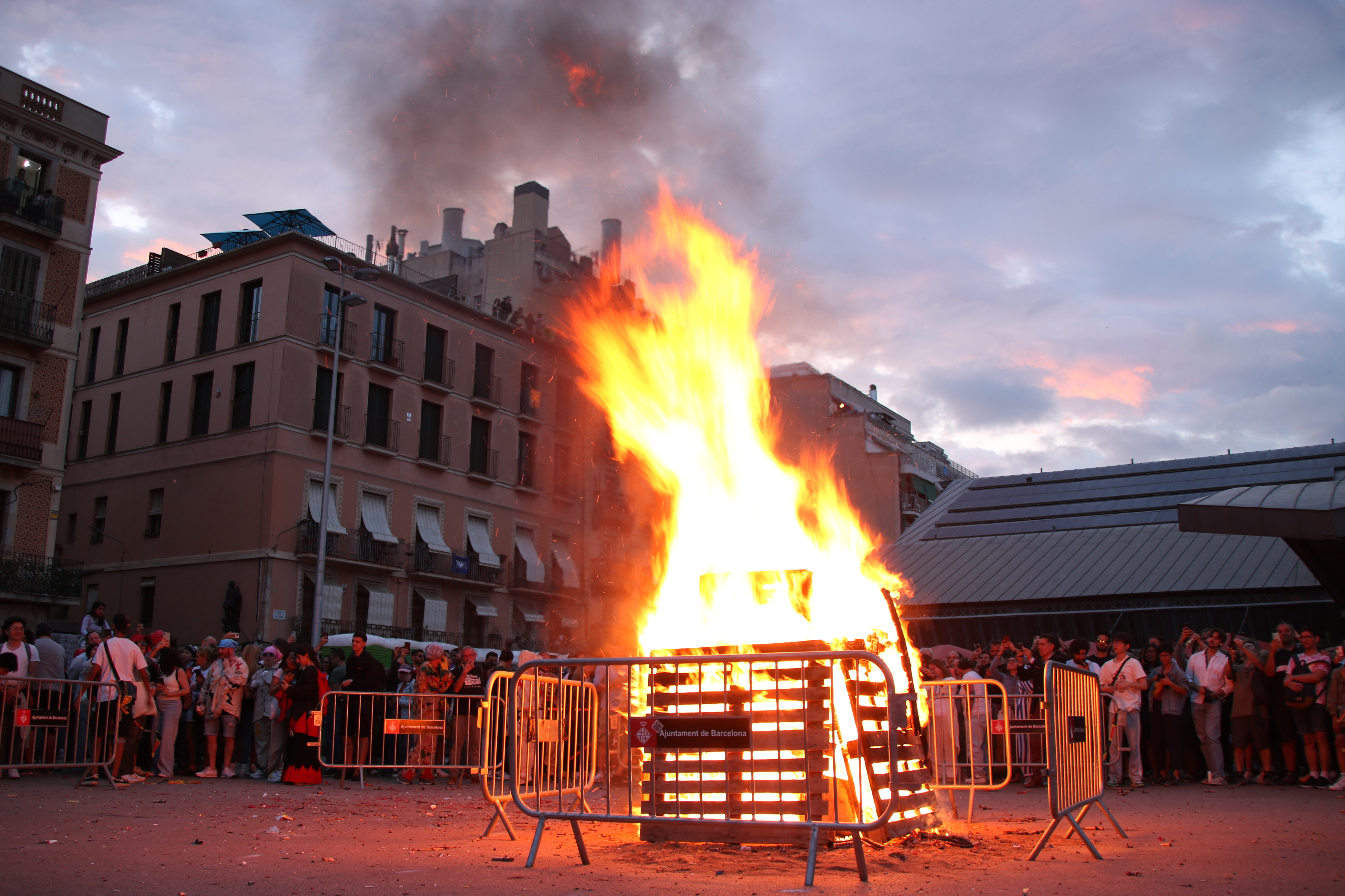 A bonfire in Barceloneta