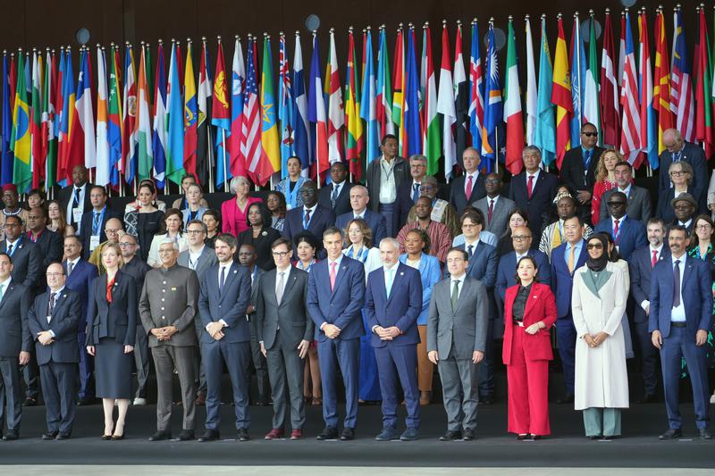 Spanish PM Pedro Sánchez, Catalan president Salvador Illa, Spanish Culture Minister Ernest Urtasun, and other representatives of the world delegations at Mondiacult 2025