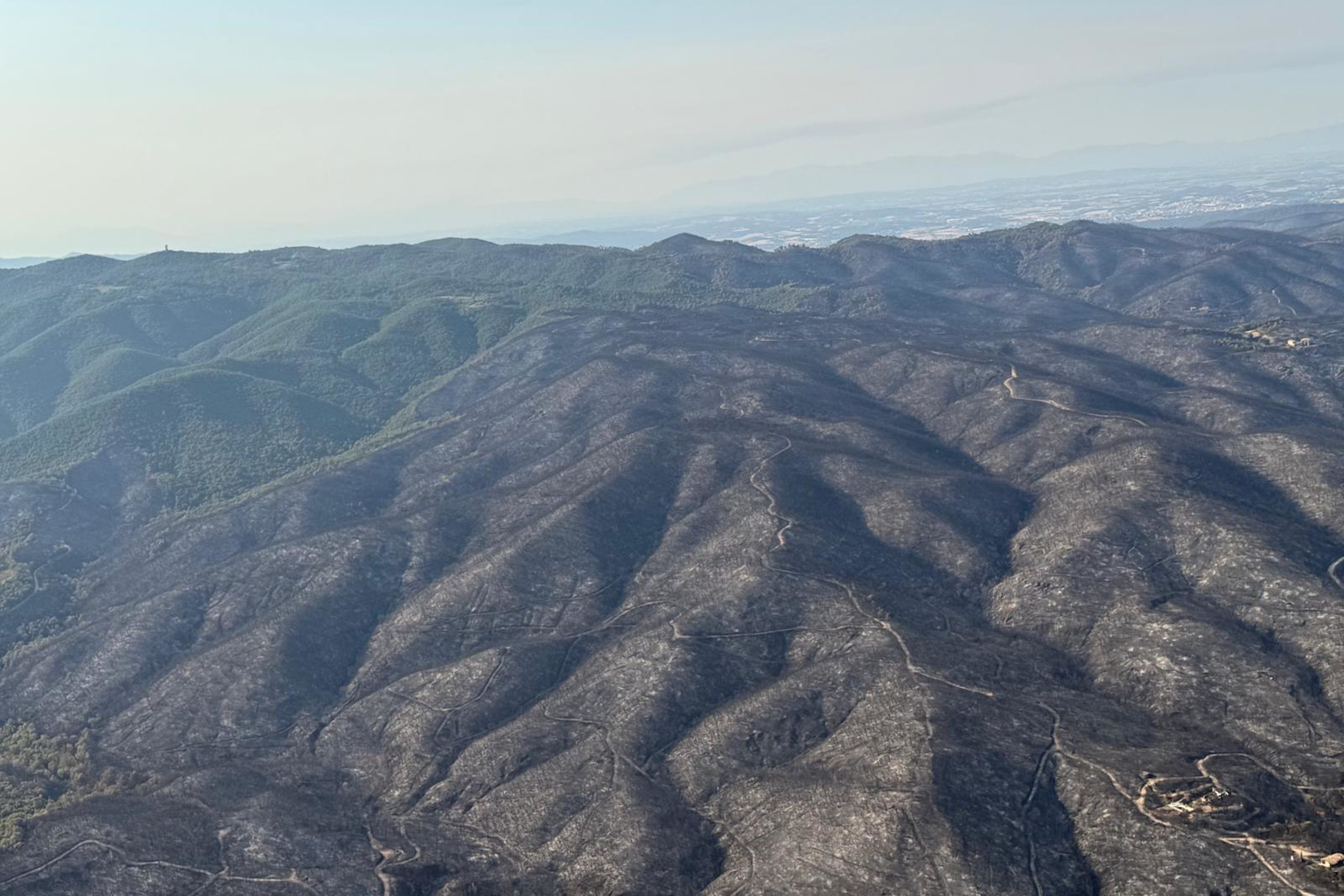 Aerial view of the wildfire area near La Bisbal d’Empordà