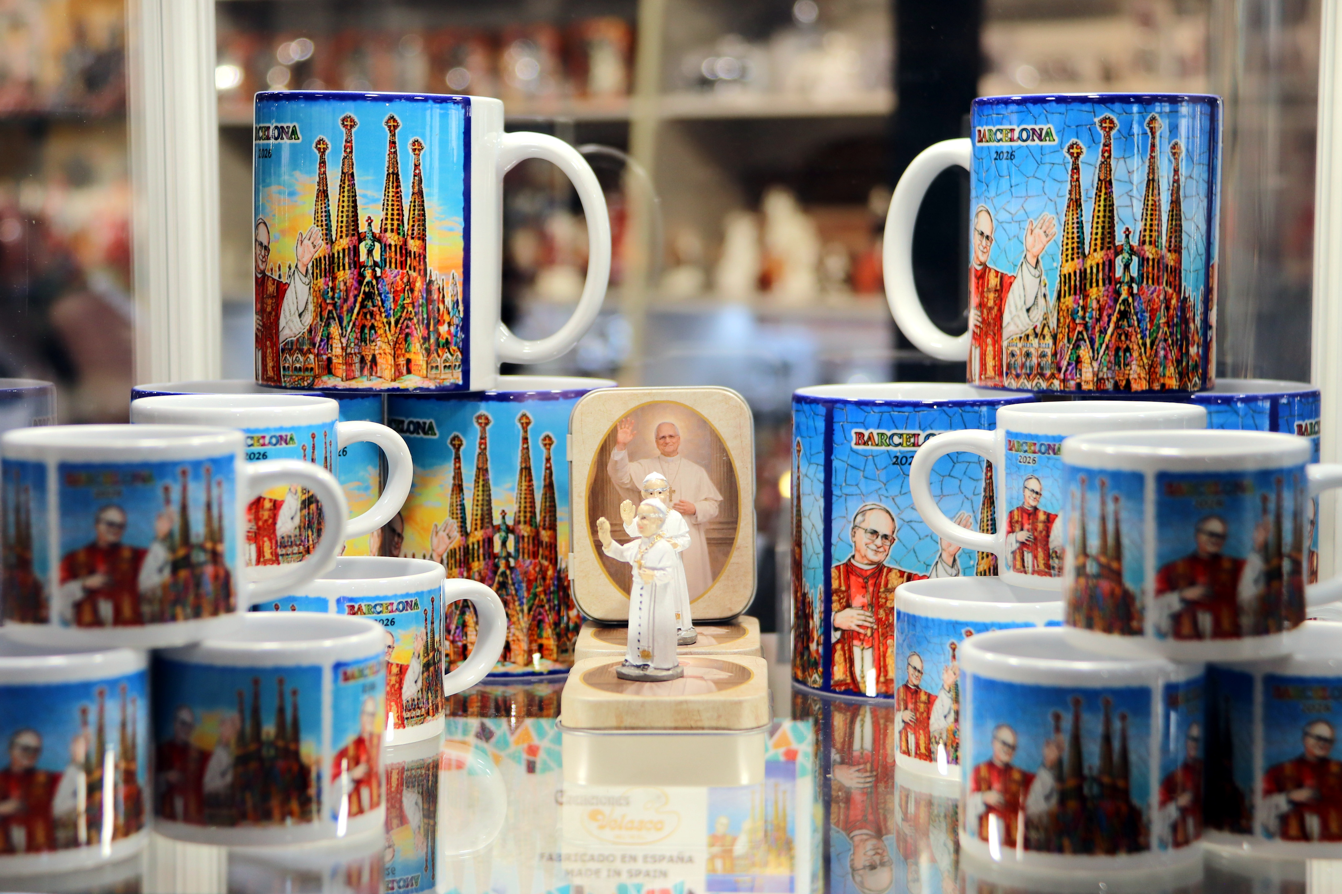 Pope Leo XIV merchandise in Barcelona