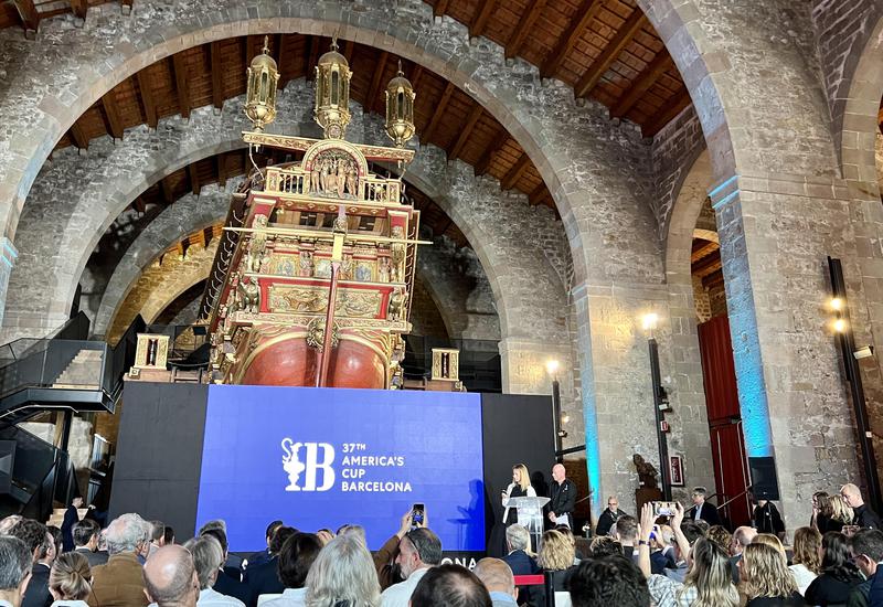 Barcelona's America's Cup logo announced on November 16, 2022 at a press conference in the city's Maritime Museum