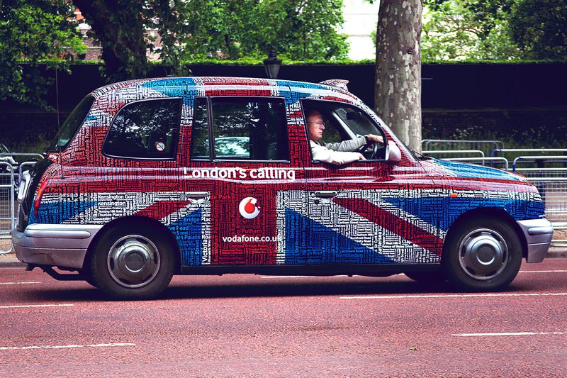 A London cab with the Union Jack on it