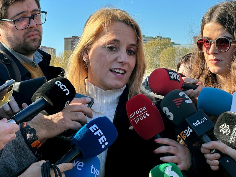 Catalonia's economy minister, Natàlia Mas Guix, speaks to the press