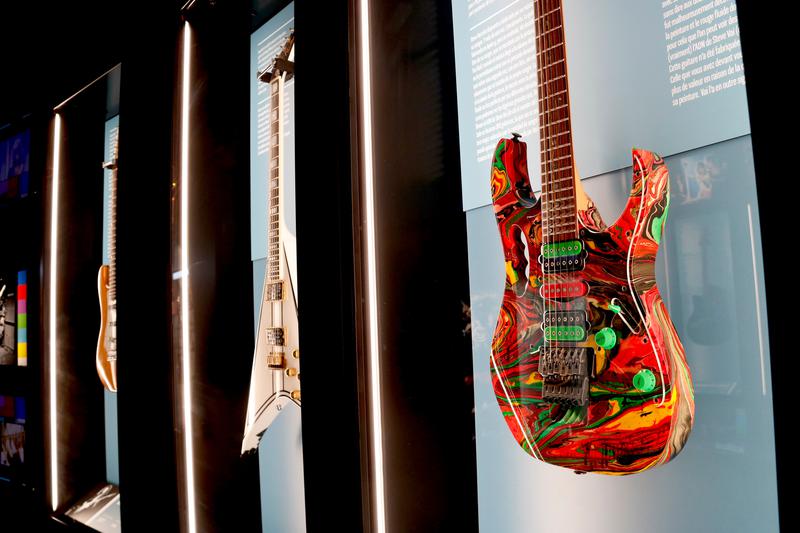 Some of the guitars on display at the Guitar Legends Hall in Barcelona