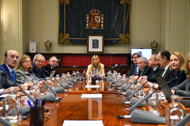 The president of Spain's top judicial authority, Isabel Perelló, at the plenary session for the suitability of the new attorney general, Teresa Peramato