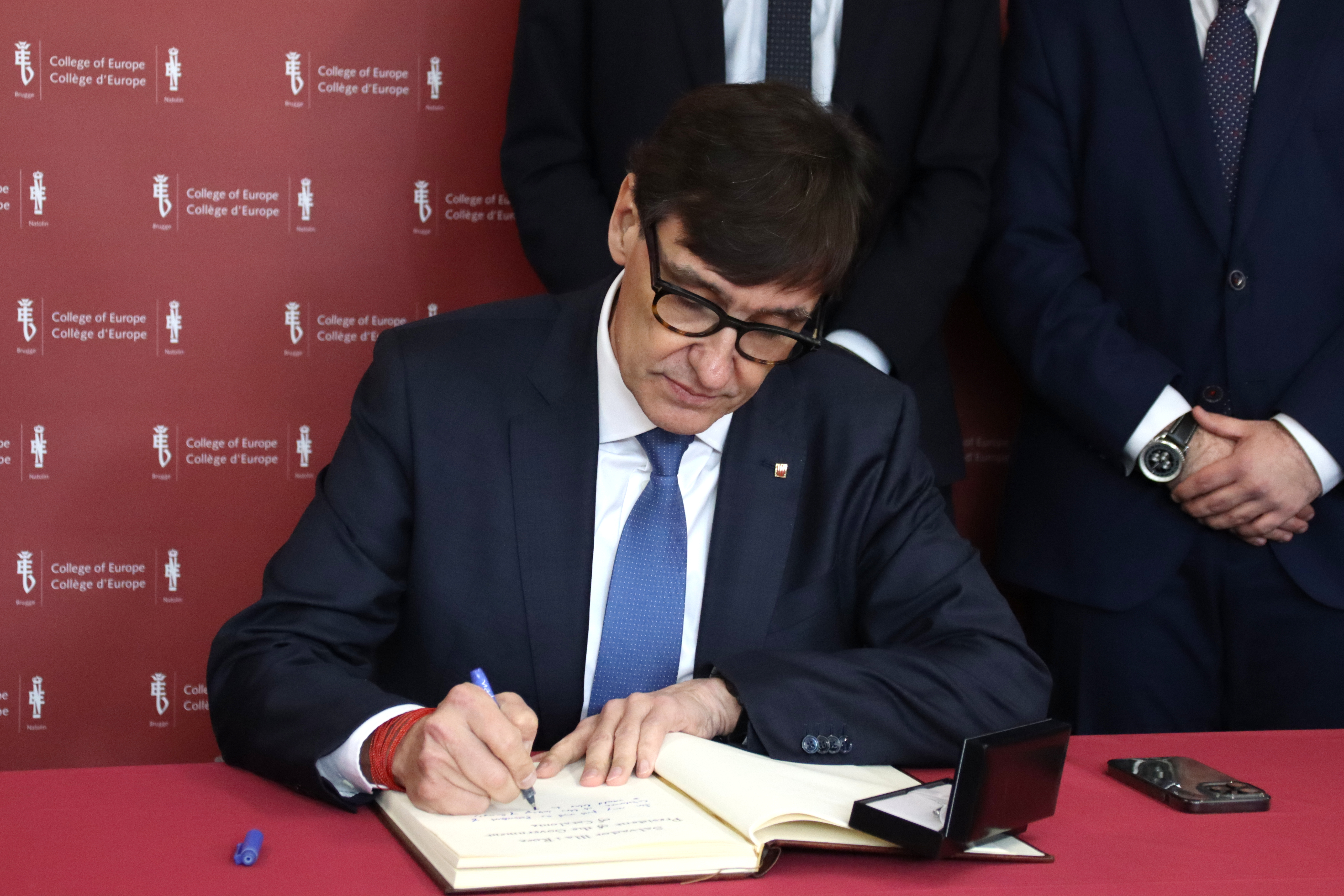 Catalan president Salvador Illa during a visit to the College of Europe in Bruges on February 19, 2025