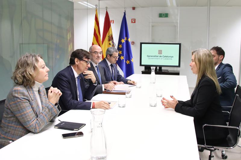 Catalan president Salvador Illa meets with College of Europe rector Federica Mogherini in Brussels on February 19, 2025