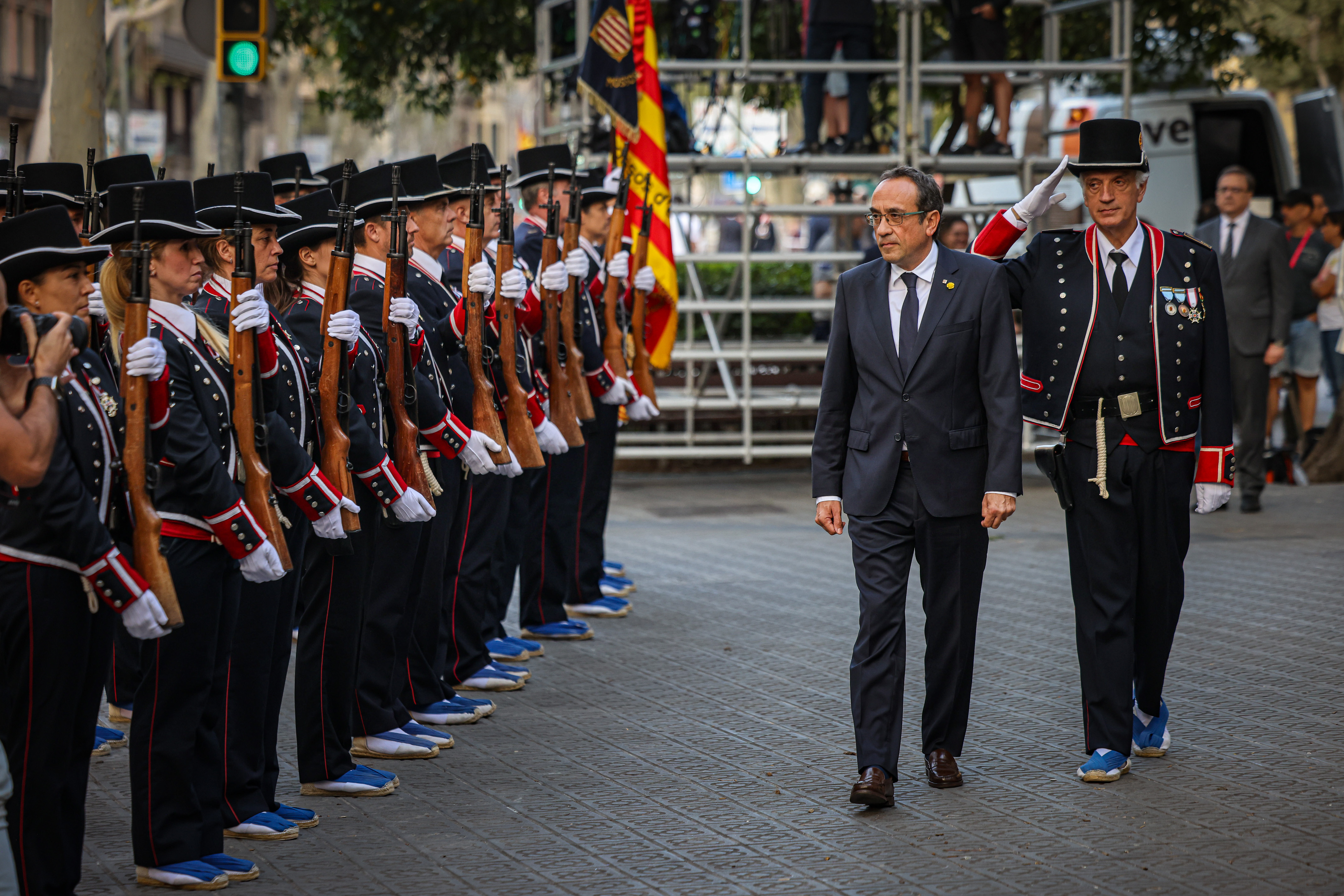 Parliament speaker Josep Rull arriving at the floral tribute on September 11, 2024.