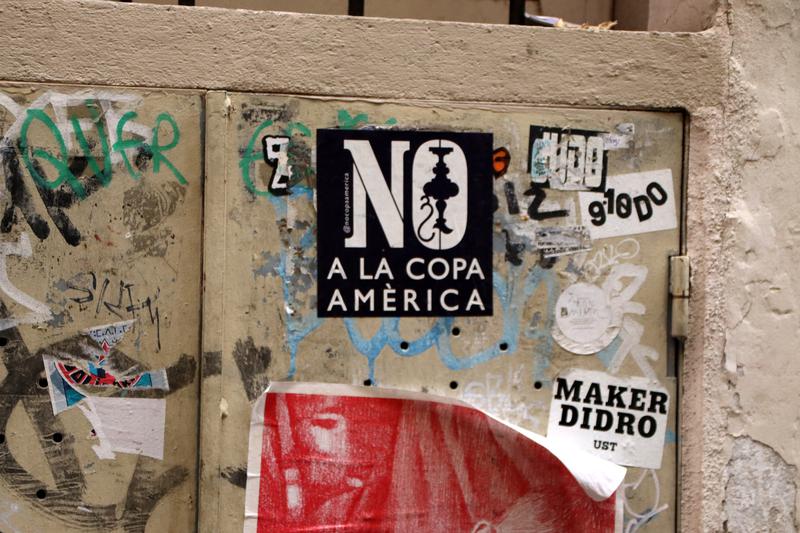 A sticker against the America's Cup, in Barceloneta