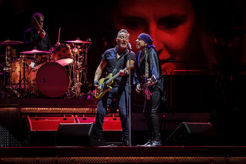 Bruce Springsteen and Steven Van Zandt during the first of the two concerts 'The Boss' is doing in Barcelona's Olympic Stadium on April 28, 2023