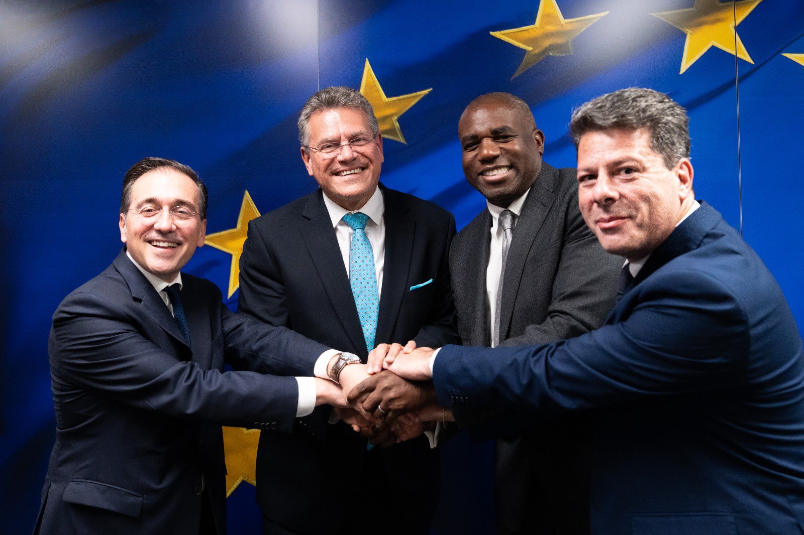 Spain's foreign affairs minister José Manuel Albares, European Commission vice-president Maroš Šefcovic, UK foreign minister David Lammy and Chief Minister of Gibraltar Fabian Picardo