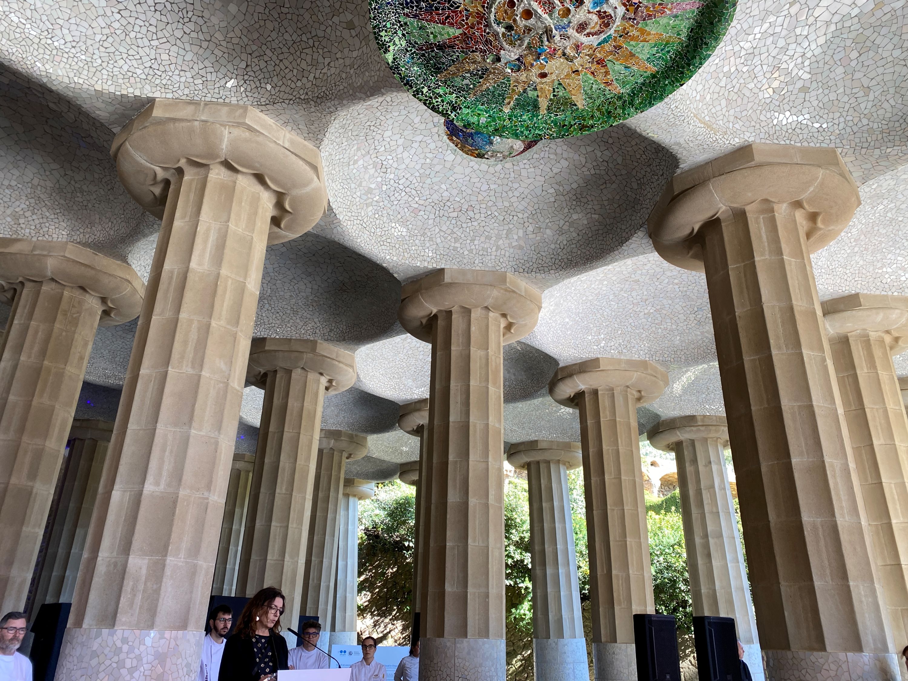 The Hypostyle Hall at Park Güell during the press conference unveiling 'Gaudí in Chocolate'