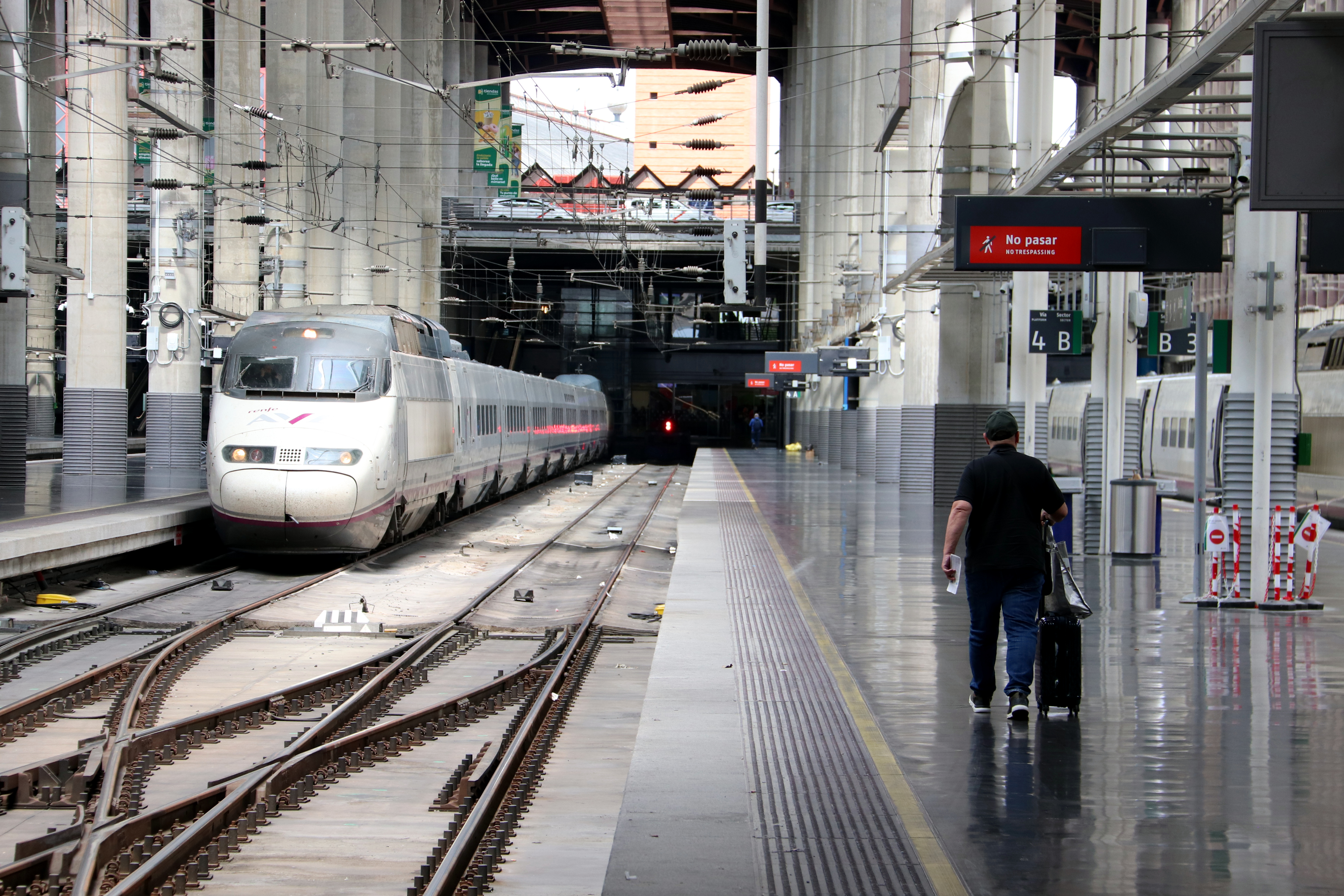 One of Renfe's high-speed trains during a stop in Madrid Puerta de Atocha's train station