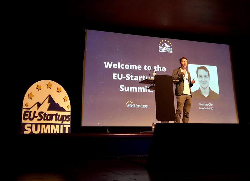 Thomas Ohr, founder, and editor of EU-Startups.com, the magazine organizing the EU-Startups Summit, during the opening speech of the 2022 edition on May 11, 2022
