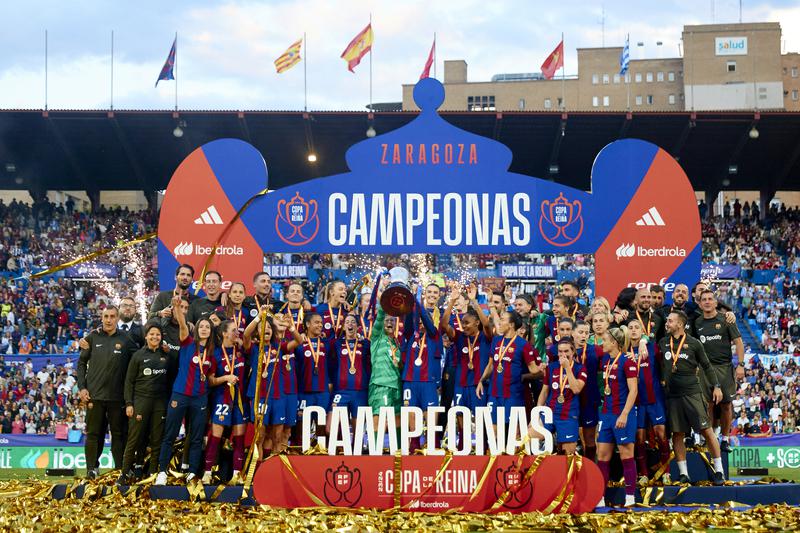 Barça Femení celebrates their Copa de la Reina final victory in La Romareda on May 18, 2024