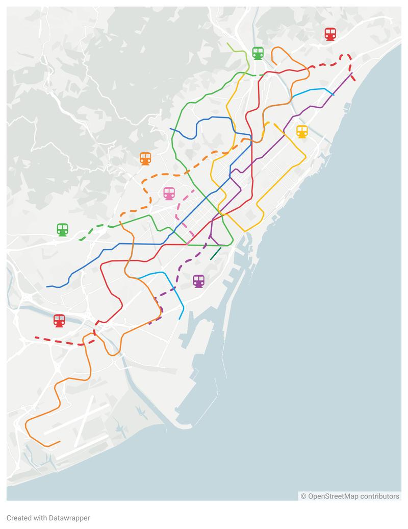 Map of Barcelona metro network extensions