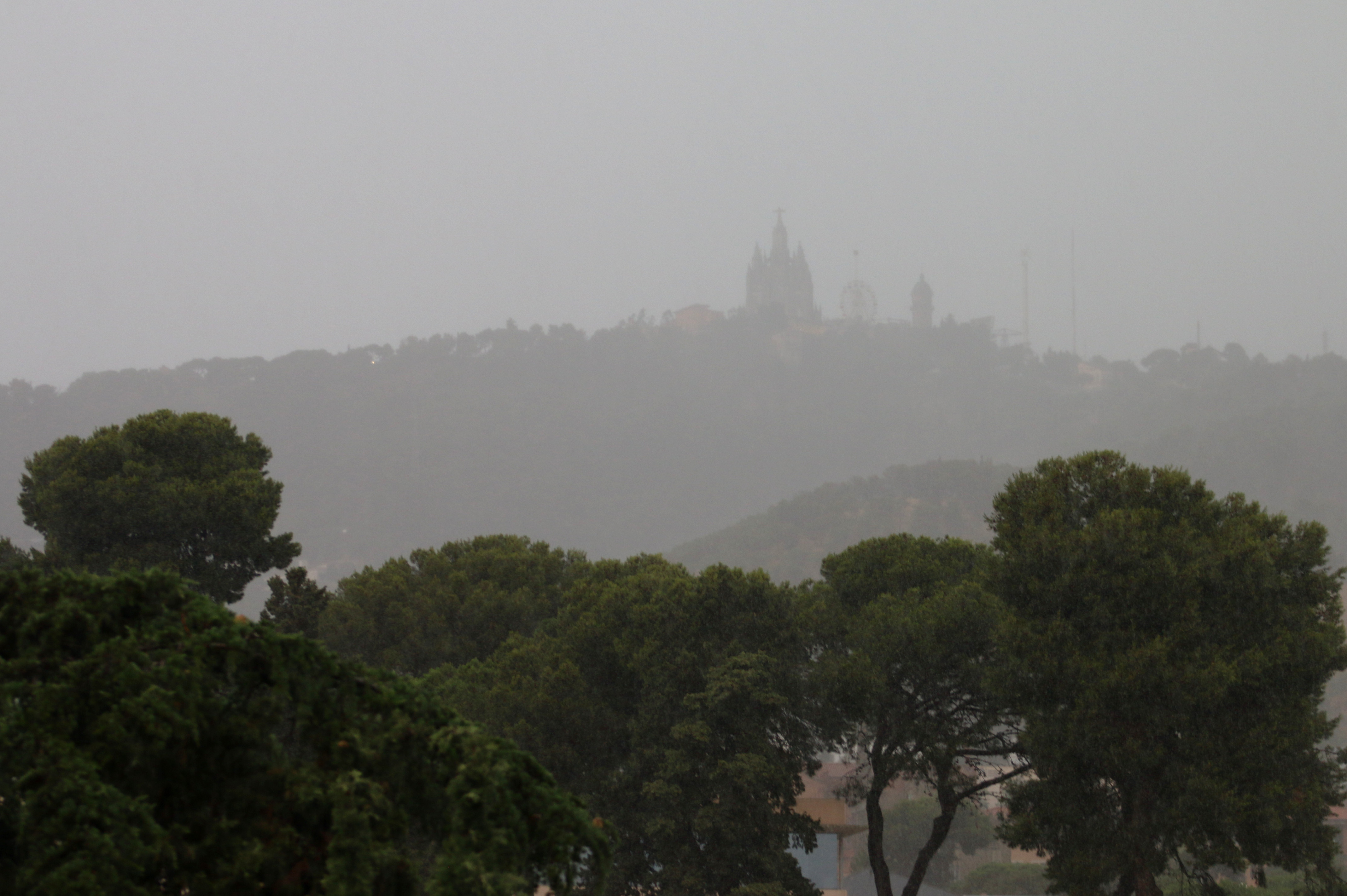Tibidabo amusement park pictured during the heavy rainfall