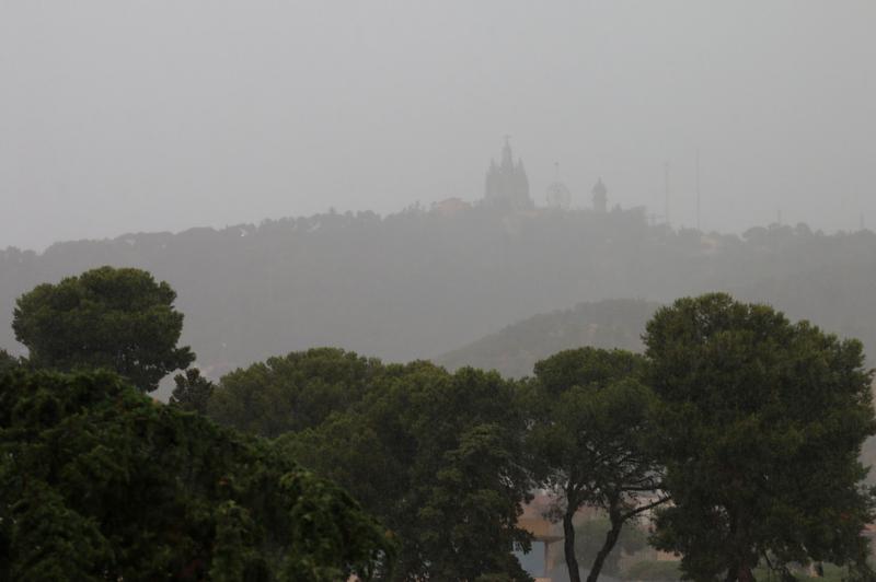 Tibidabo amusement park pictured during the heavy rainfall