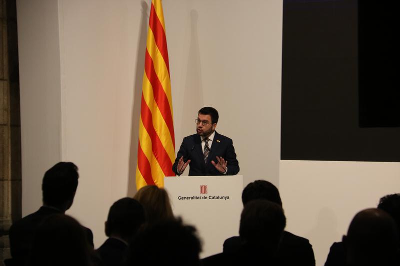 Catalan President Pere Aragonès at the government headquarters building in Barcelona on Thursday.