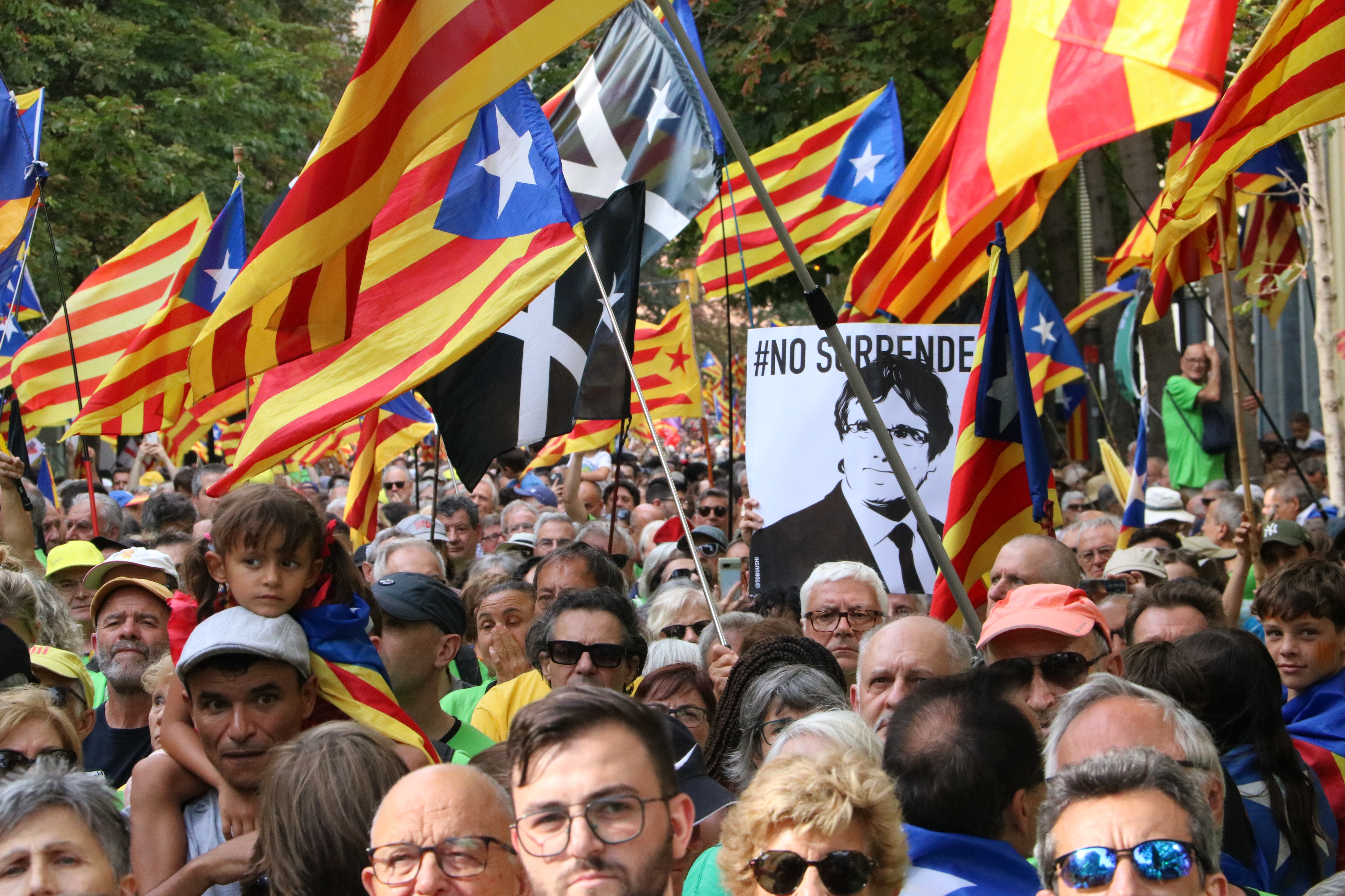 A picture of the pro-independence protest in Girona for Catalonia's National Day, 2024