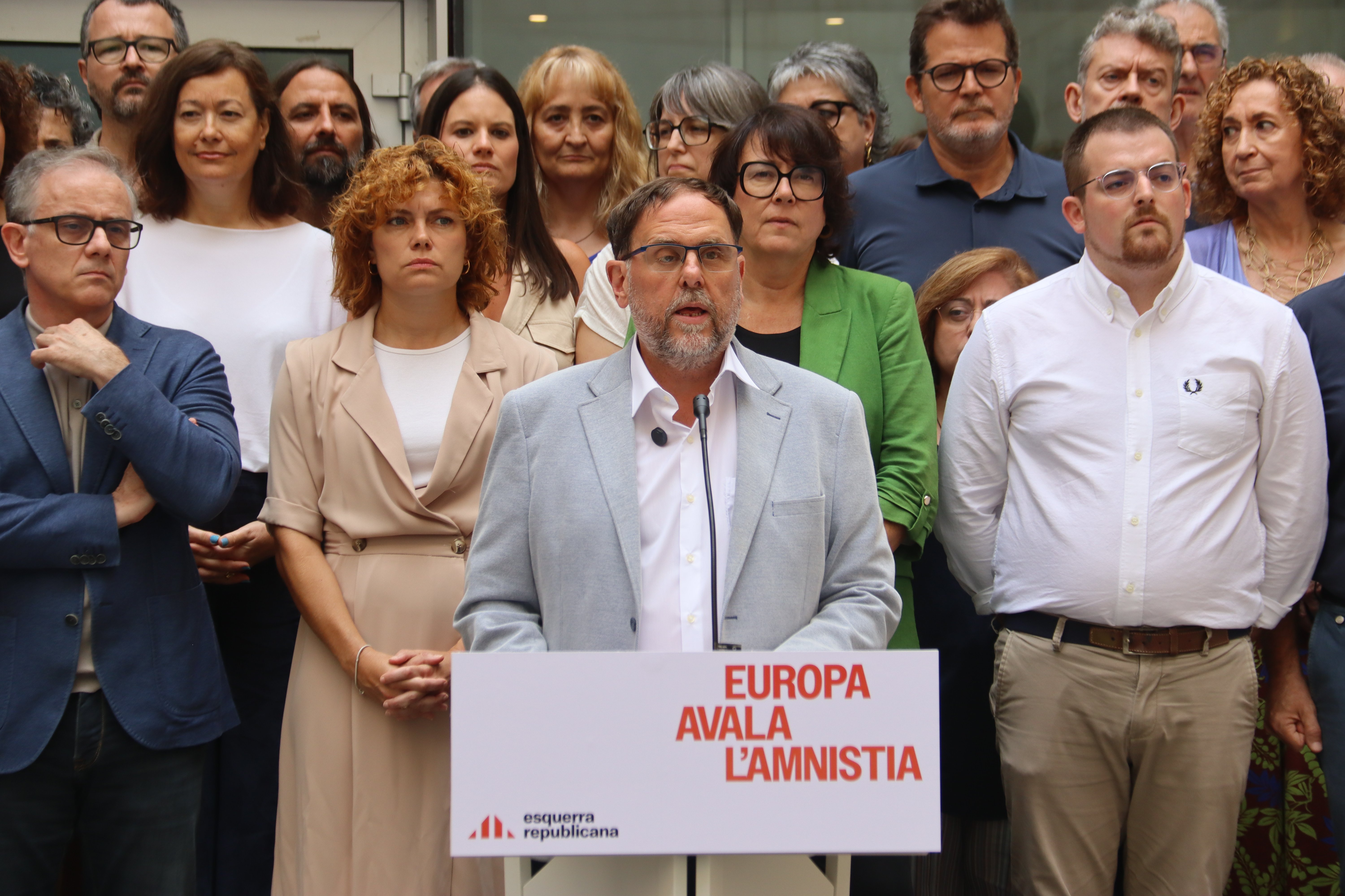 ERC president Oriol Junqueras during a press conference following the CJEU’s ruling on the amnesty law