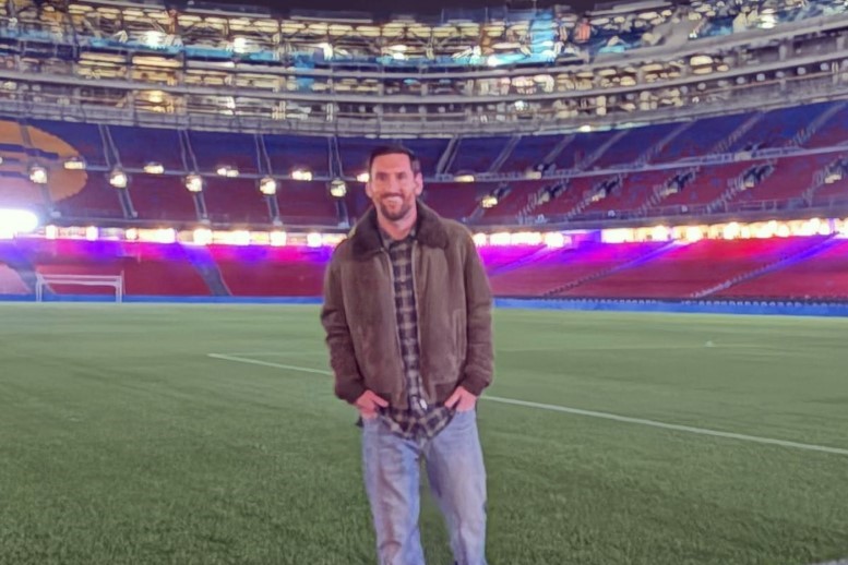 Former FC Barcelona player Leo Messi during a visit to the Spotify Camp Nou