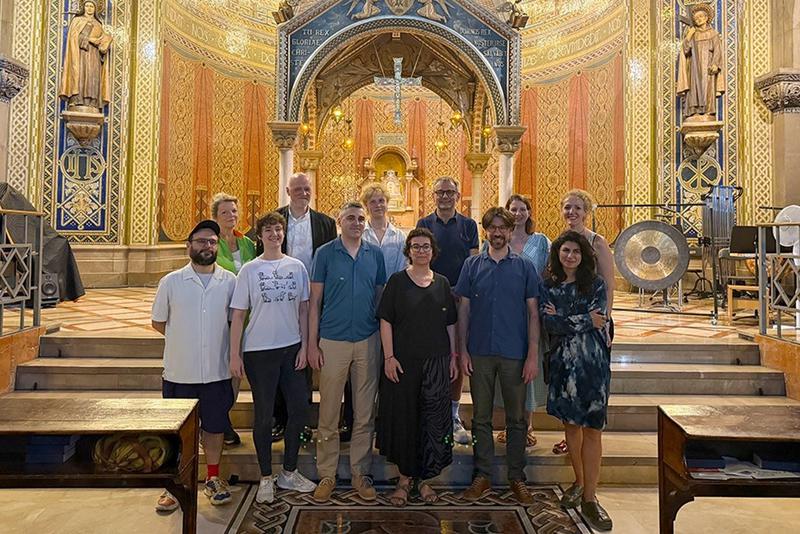 Team responsible for the performance 'The Veil of the Temple' by John Tavener, including his family and music director Simon Halsey in Barcelona's Sanctuary of Mare de Déu del Carme