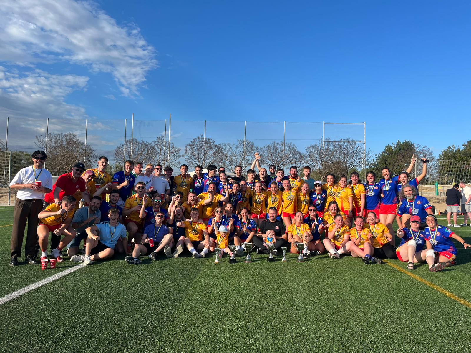 The Barcelona Gaels Gaelic football teams celebrate their four titles won at the 2024 Iberian Championships in Salou