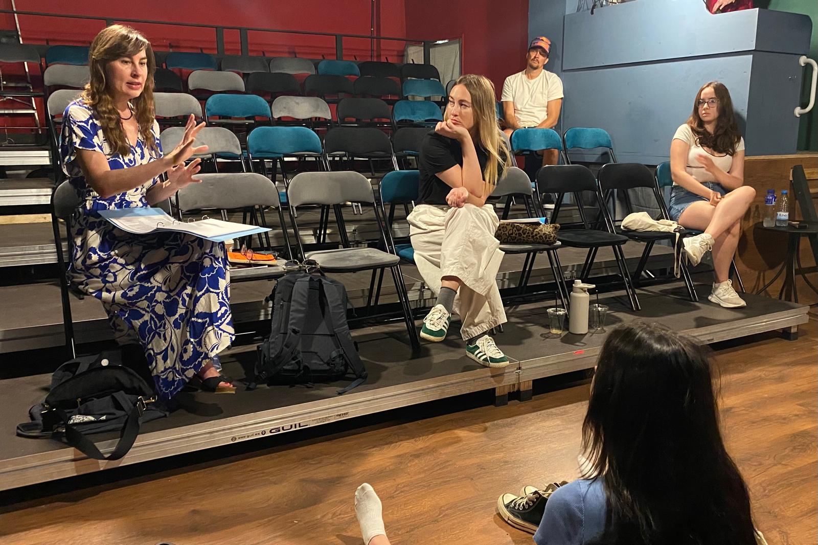 Director Bonnie Evans and 'Heroes of the Fourth Turning' cast during a rehearsal session