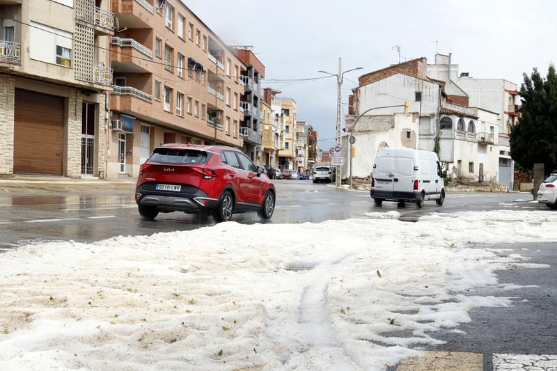 A street in the western town of Alcarràs after a hailstorm registered on April 19, 2025
