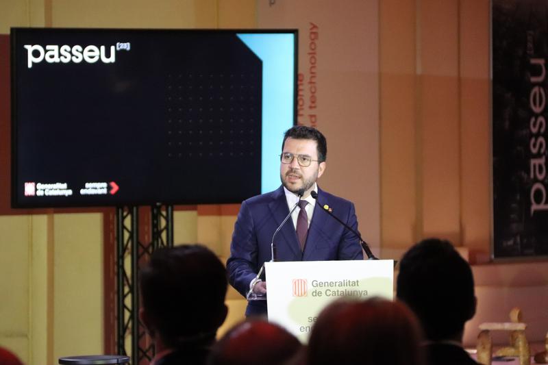 Catalan president Pere Aragonès speaks at the Passeu '23 event