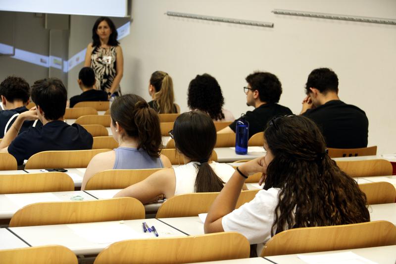 Students about to start entrance exams at the University of Lleida's Faculty of Law, Economics and Tourism