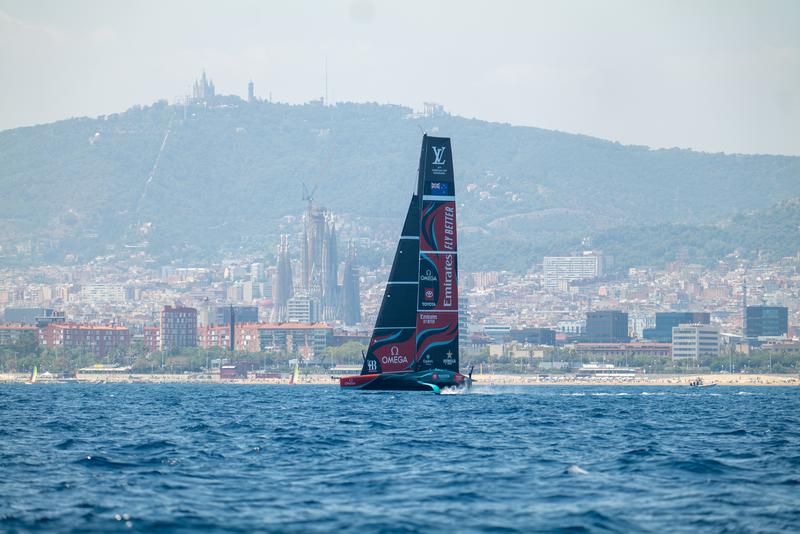 America's Cup Emirates Team New Zealand sail their AC75 ‘Taihoro’ in Barcelona