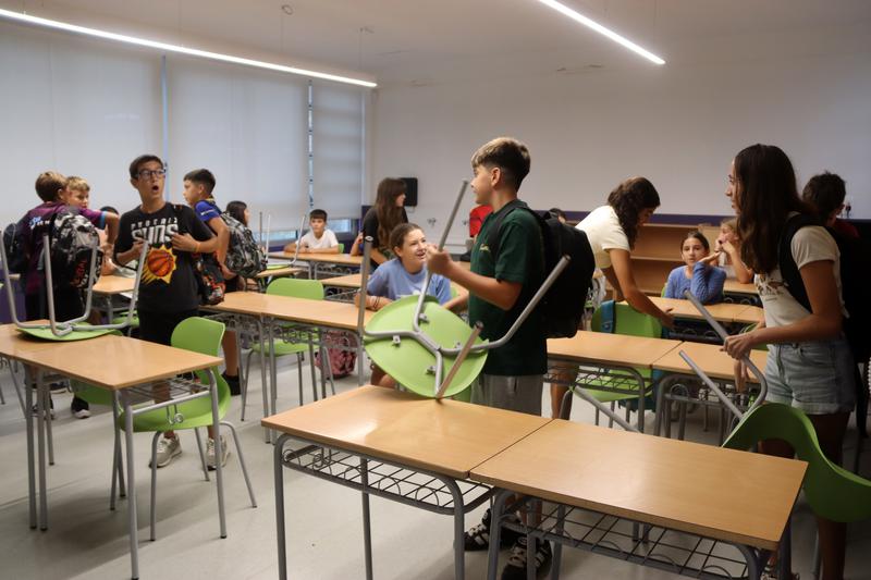 Students in a classroom on the first day of the 2025/26 academic year