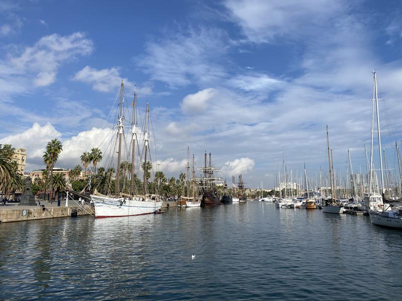 Boats docked at Moll de la Fusta in Barcelona