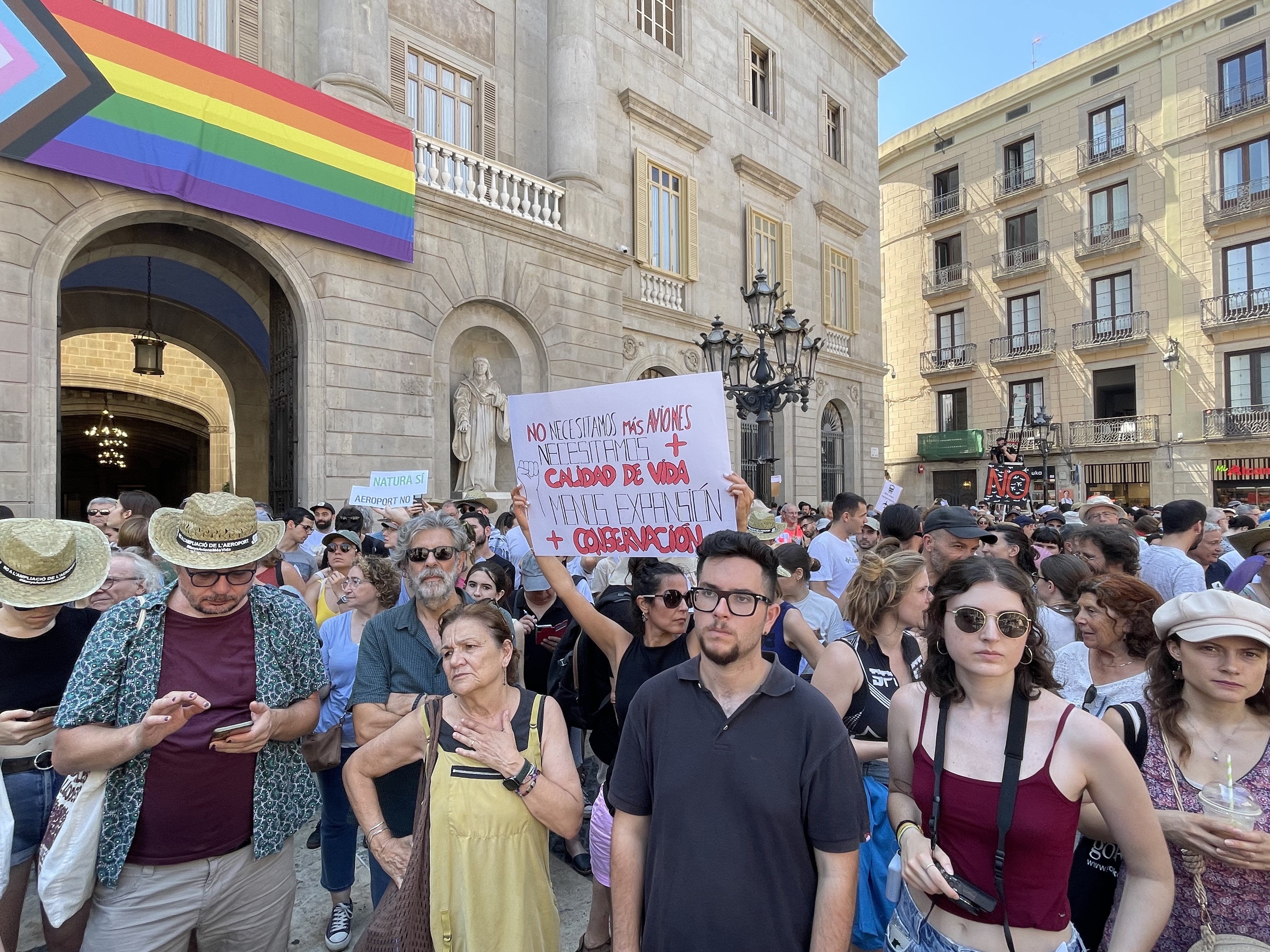 Demonstrators protesting against over-tourism and plans to expand Barcelona airport