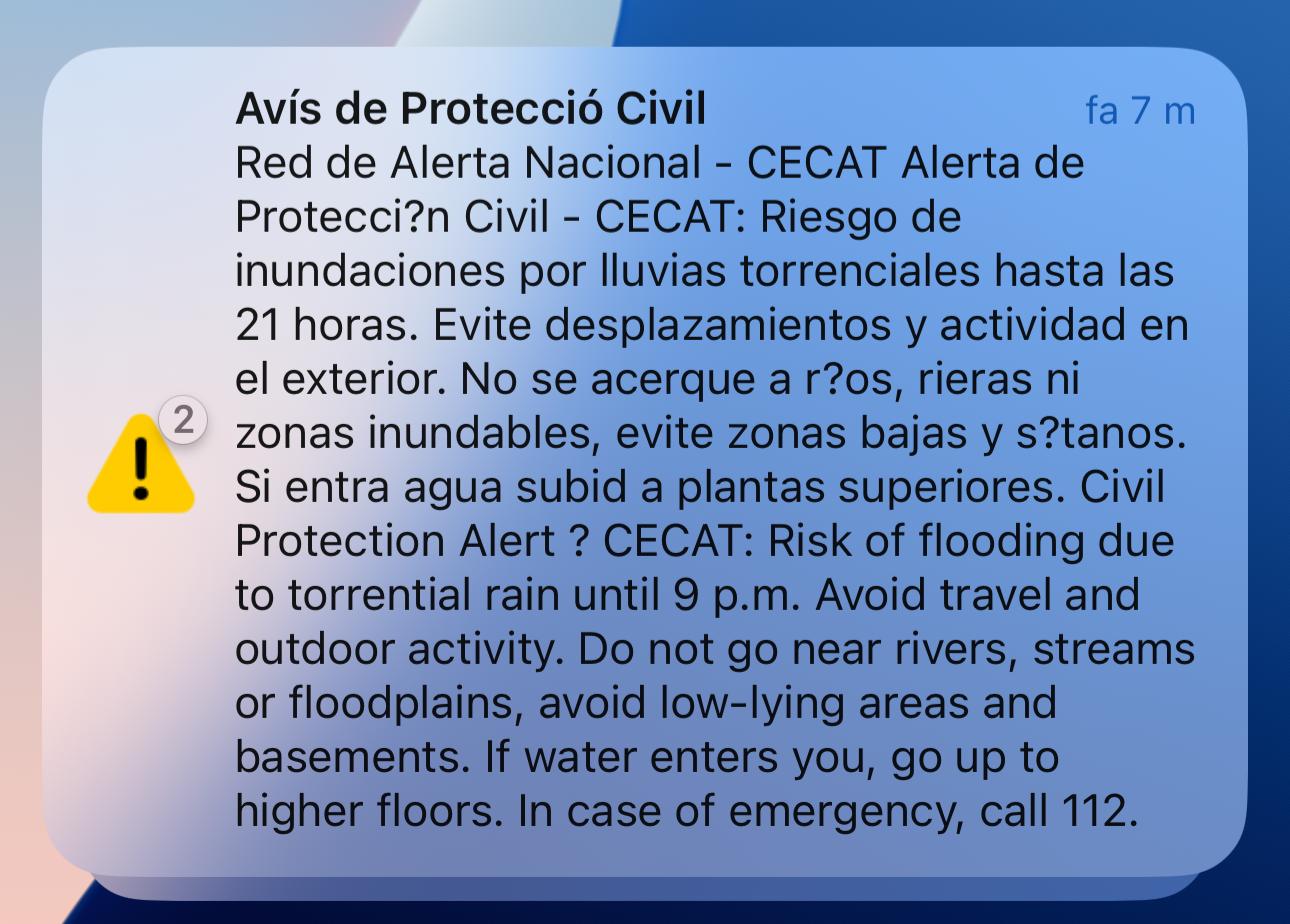 The phone alert issued by Civil Protection